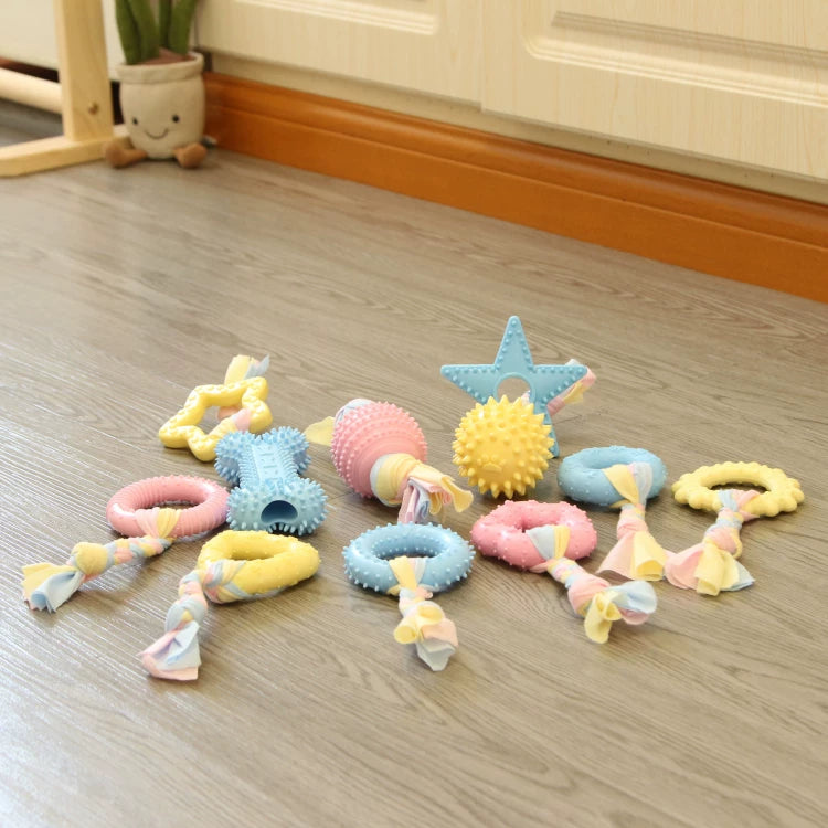 Fandszms | TPR Dog Chew Toy with Cotton Rope Knot for Small Dogs and Puppies