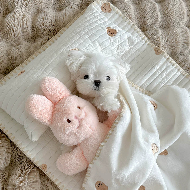 Fandszms | Winter Dog Sleeping Quilt Mat with Bed Blanket Set